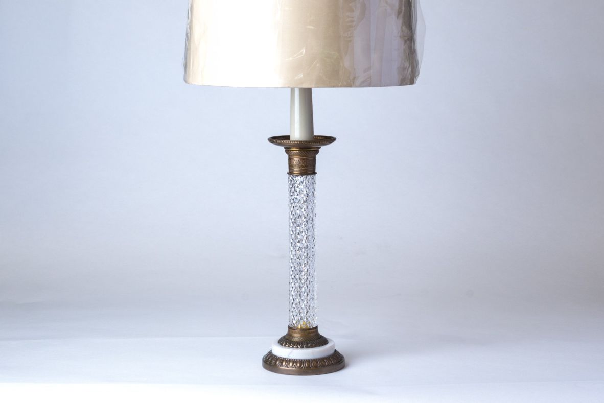 Paul Hanson Glass, Marble & Bronze Table Lamp